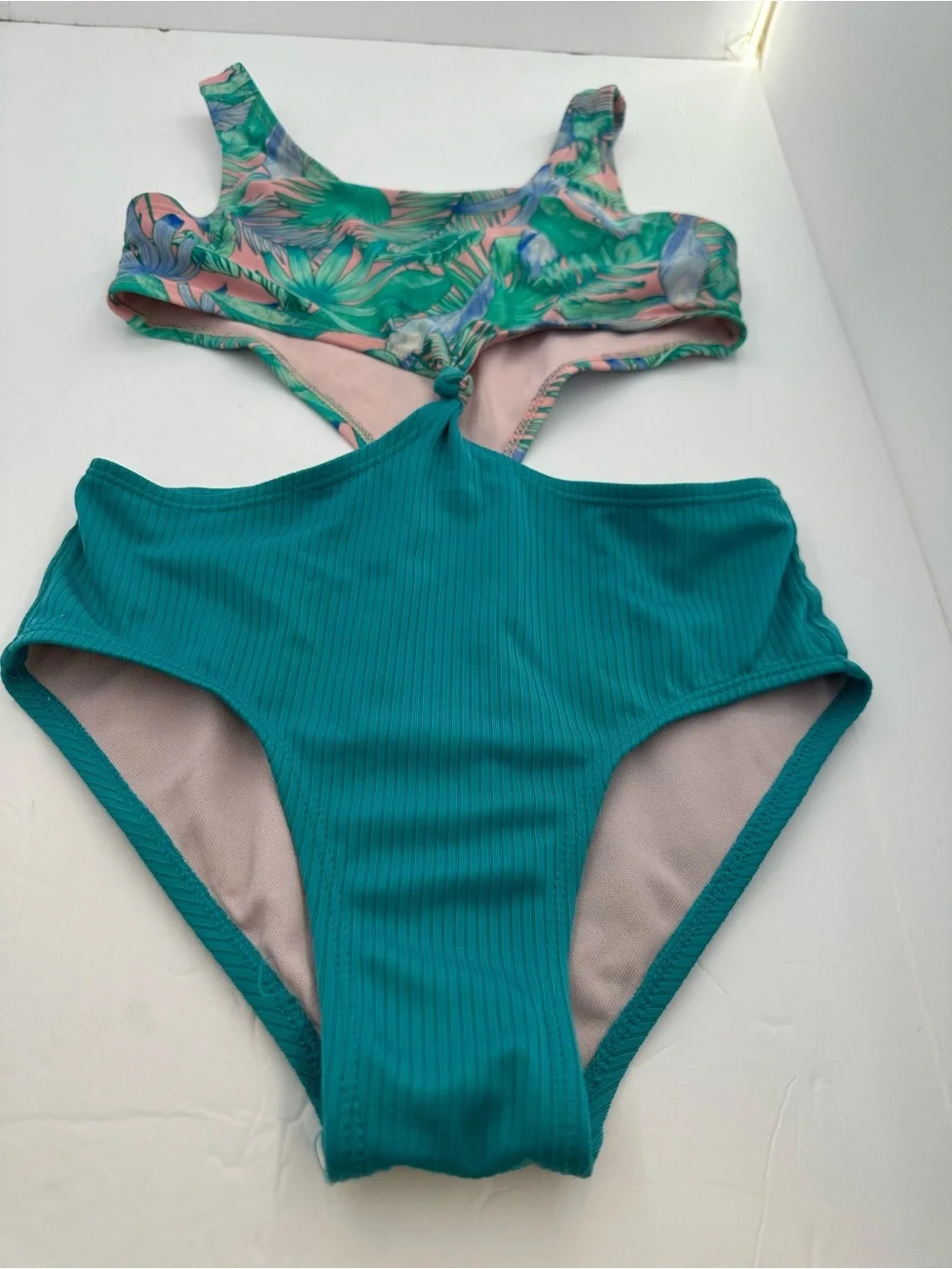 Art Class Pink Swimsuit with Tropical Green Trim, Size M(8)